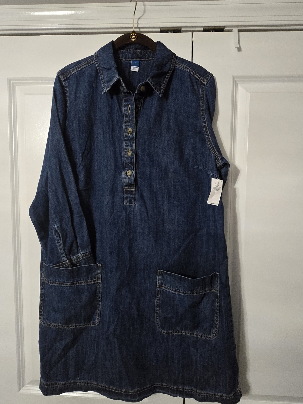 Womens Dark Indigo Denim Shirt Dress with Pockets